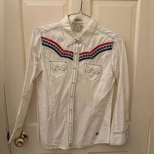 Ariat red white and blue button down shirt